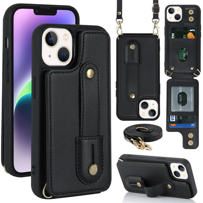 PureGuardCases Crossbody Wallet Leather iPhone Case – Wrist Strap Card Holder Cover