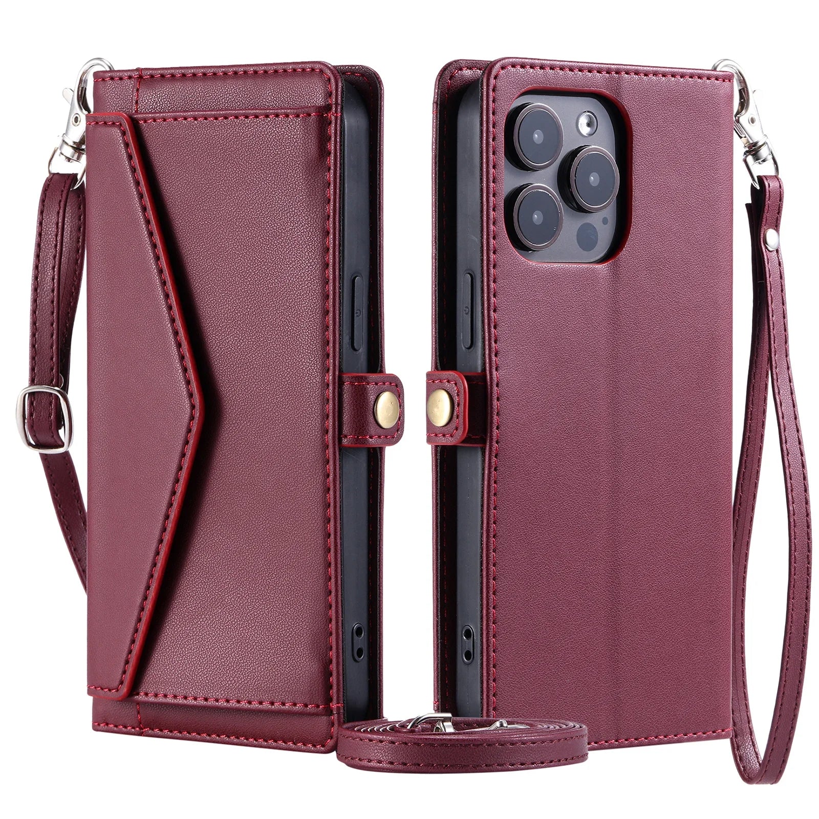 PureGuardCases Crossbody Leather Wallet iPhone Case – Card Pocket Shoulder Cover