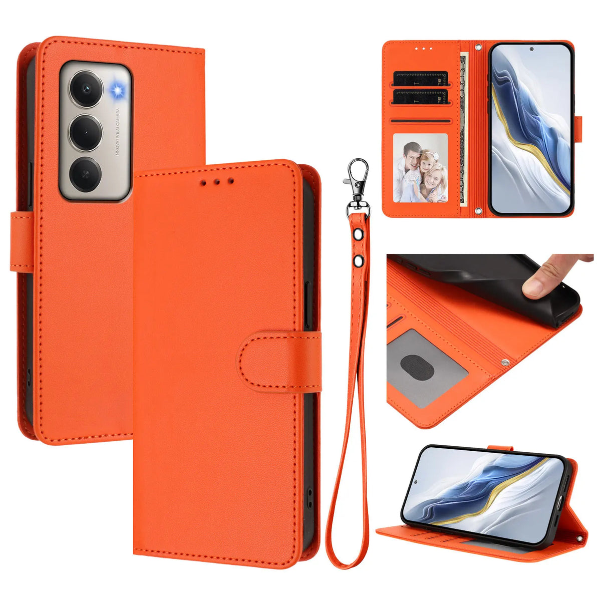 Lanyard Flip Wallet Case iPhone 11-18, Orange