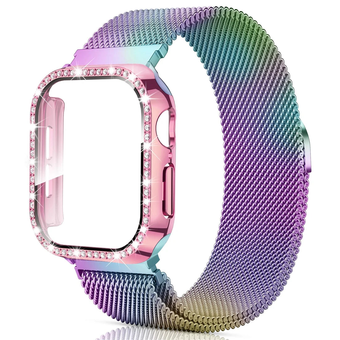 PureGuardCases Milanese Magnetic Band with Diamond Case for Apple Watch