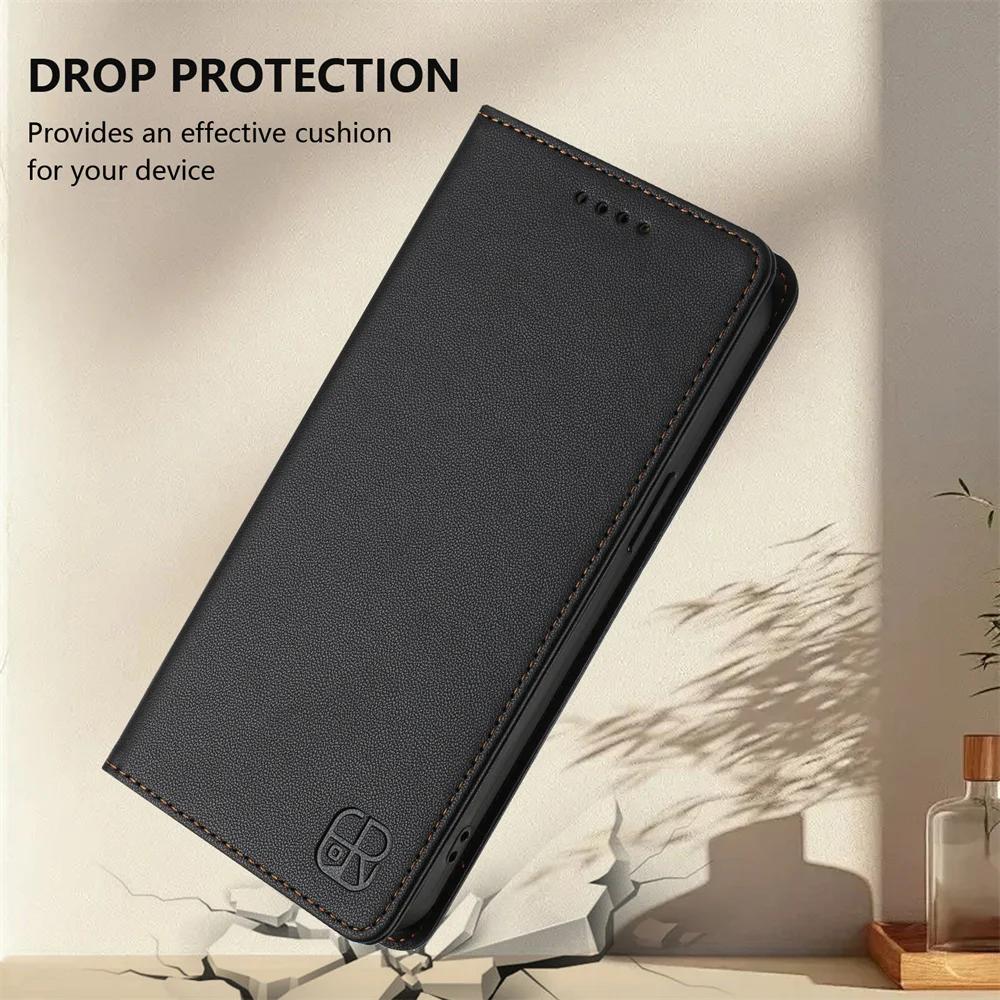 Black magnetic leather folio flip wallet case for Samsung Galaxy A42 5G, A51, A32, A33, A52, A53 and A73, single view