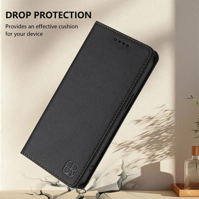 Black magnetic leather folio flip wallet case for Samsung Galaxy A42 5G, A51, A32, A33, A52, A53 and A73, single view