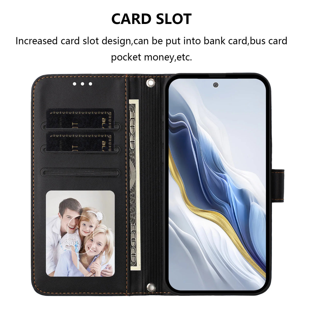 Lanyard Flip Wallet Case iPhone 11-18, bezel view