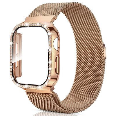 PureGuardCases Milanese Magnetic Band with Diamond Case for Apple Watch