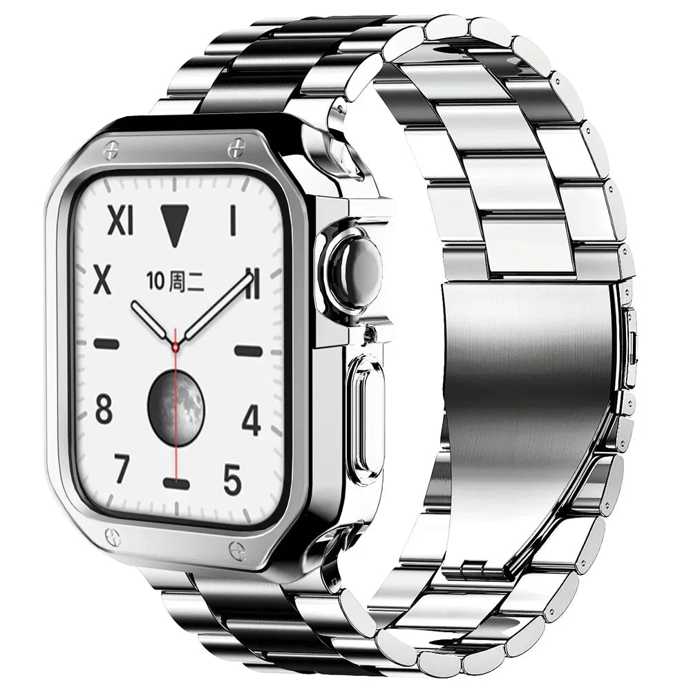 PureGuardCases Stainless Steel Band with TPU Case for Apple Watch
