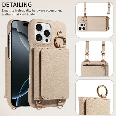 PureGuardCases PU Leather Crossbody Wallet iPhone Case – MagSafe Magnetic Card Holder Cover