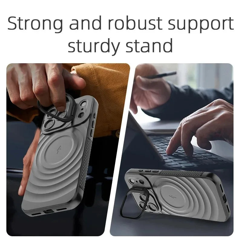 PureGuardCases Ripple Matte Armor iPhone Case – MagSafe Camera Stand Protective Cover