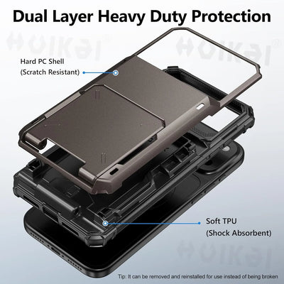 Heavy Duty Dual-Layer Slide Card Holder Armor Case for iPhone 11-18 - Product View 12