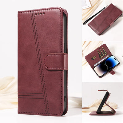 Stitched Wallet Case iPhone 12-18, Wine Red