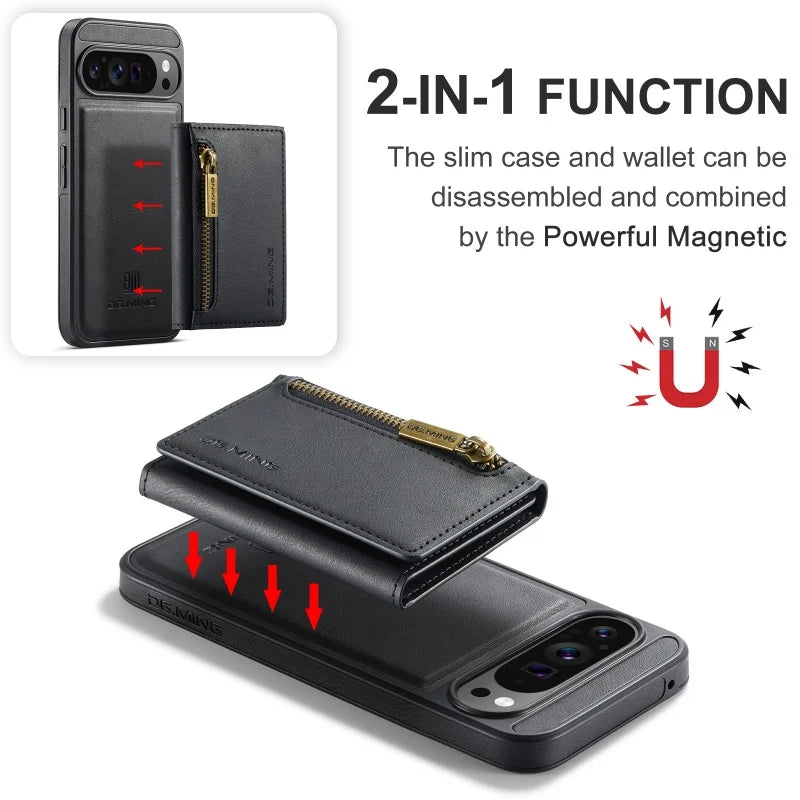 PureGuardCases 2-in-1 Magnetic Leather Wallet Case for Google Pixel