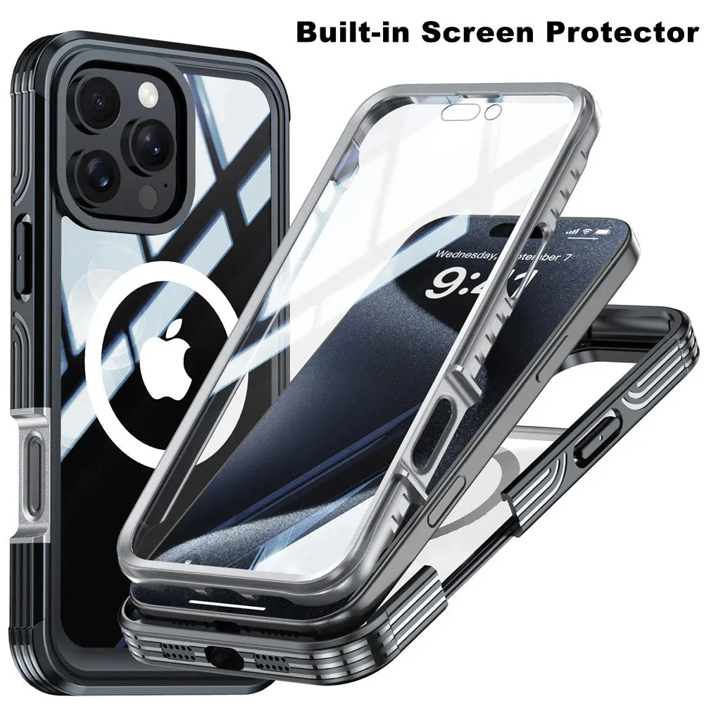 PureGuardCases Full Body Magnetic iPhone Case – MagSafe Tempered Glass Shockproof Cover