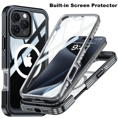 PureGuardCases Full Body Magnetic iPhone Case – MagSafe Tempered Glass Shockproof Cover