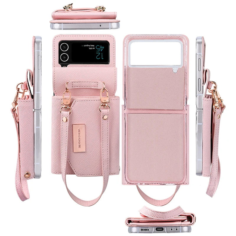 PureGuardCases Leather Wallet Case with Hand Strap for Samsung Galaxy Z Flip