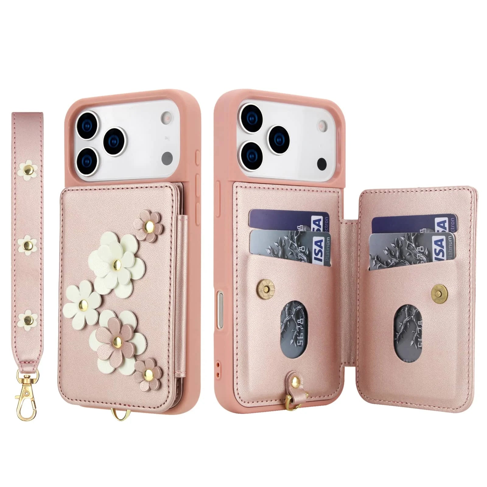 PureGuardCases Floral Crossbody Wallet iPhone Case – Magnetic Kickstand Card Holder Cover