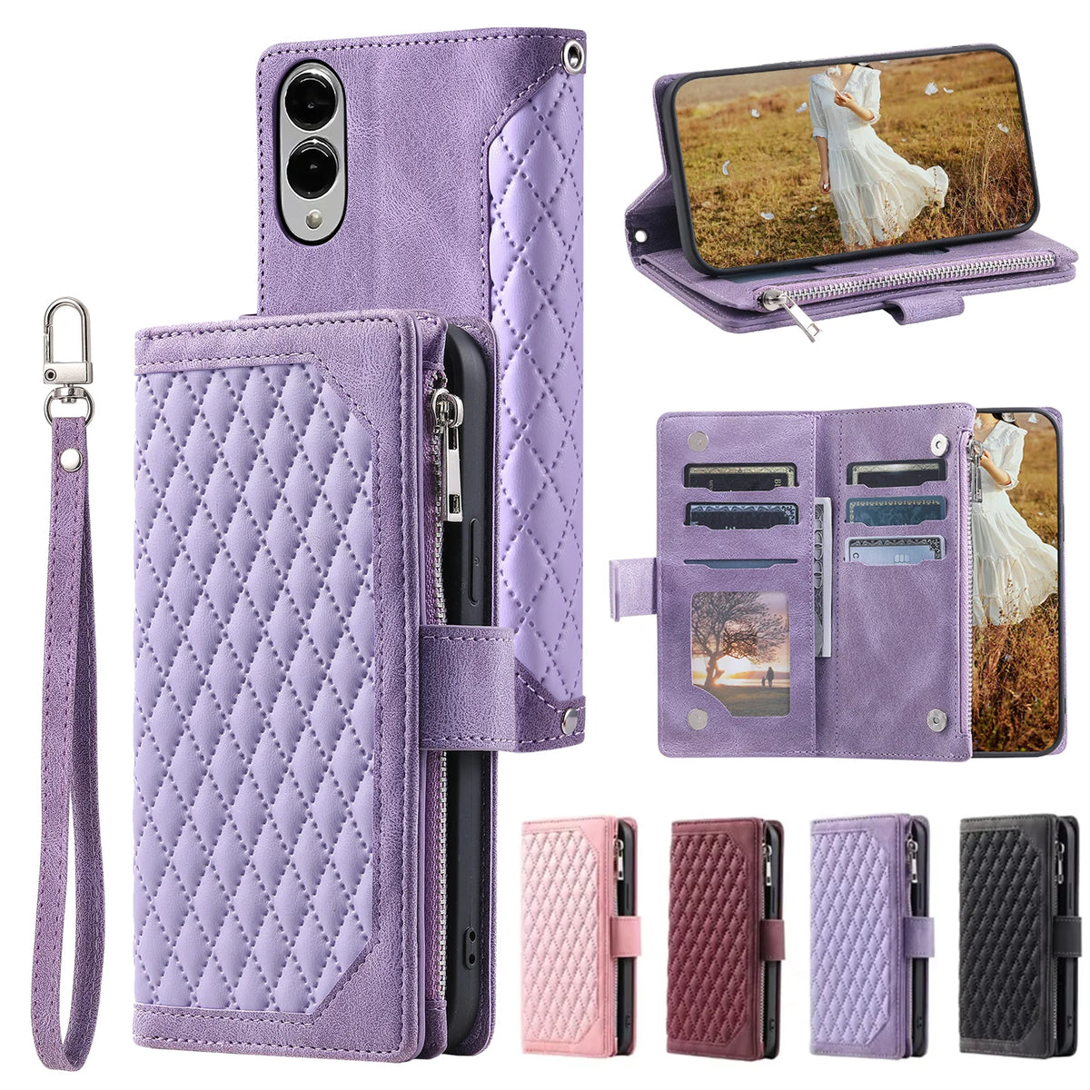 Rhombic Wallet Case Galaxy S & A, front & back