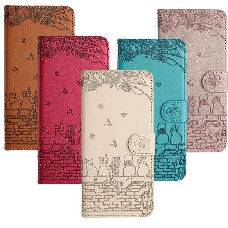 Cat Embossed Wallet Case iPhone 11-18, corner armor