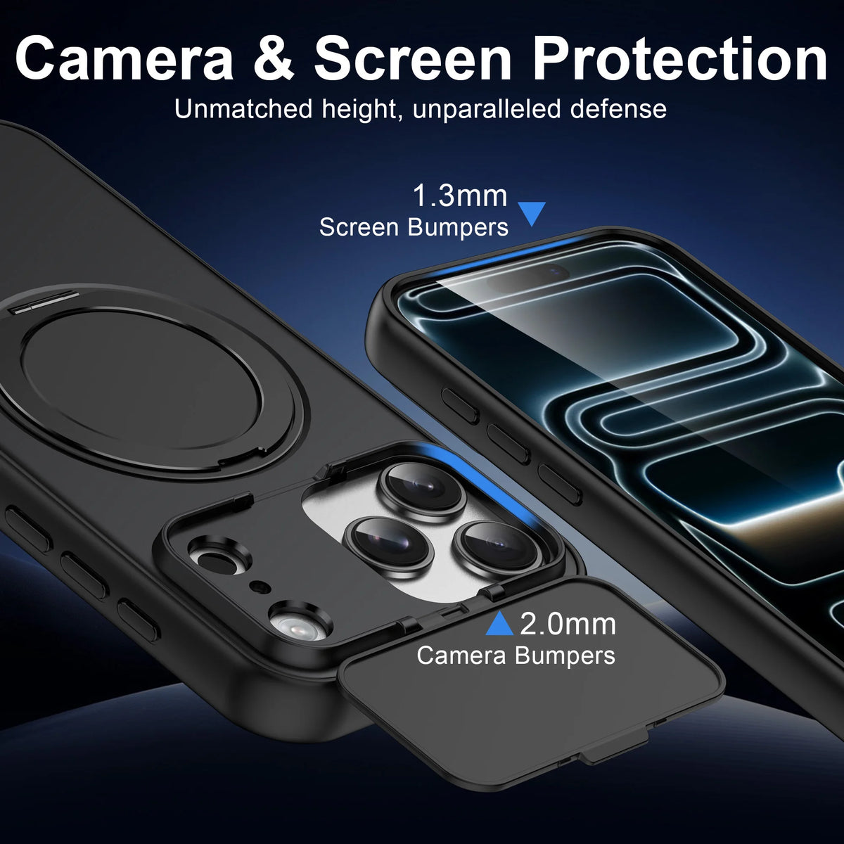 360° Rotatable MagSafe Ring Stand Rugged Case with Flip Camera Cover for iPhone 17, Air & 16-11 - Product View 5