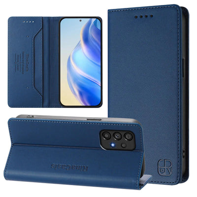 Open wallet view and kickstand fold of the Samsung Galaxy A series magnetic leather case