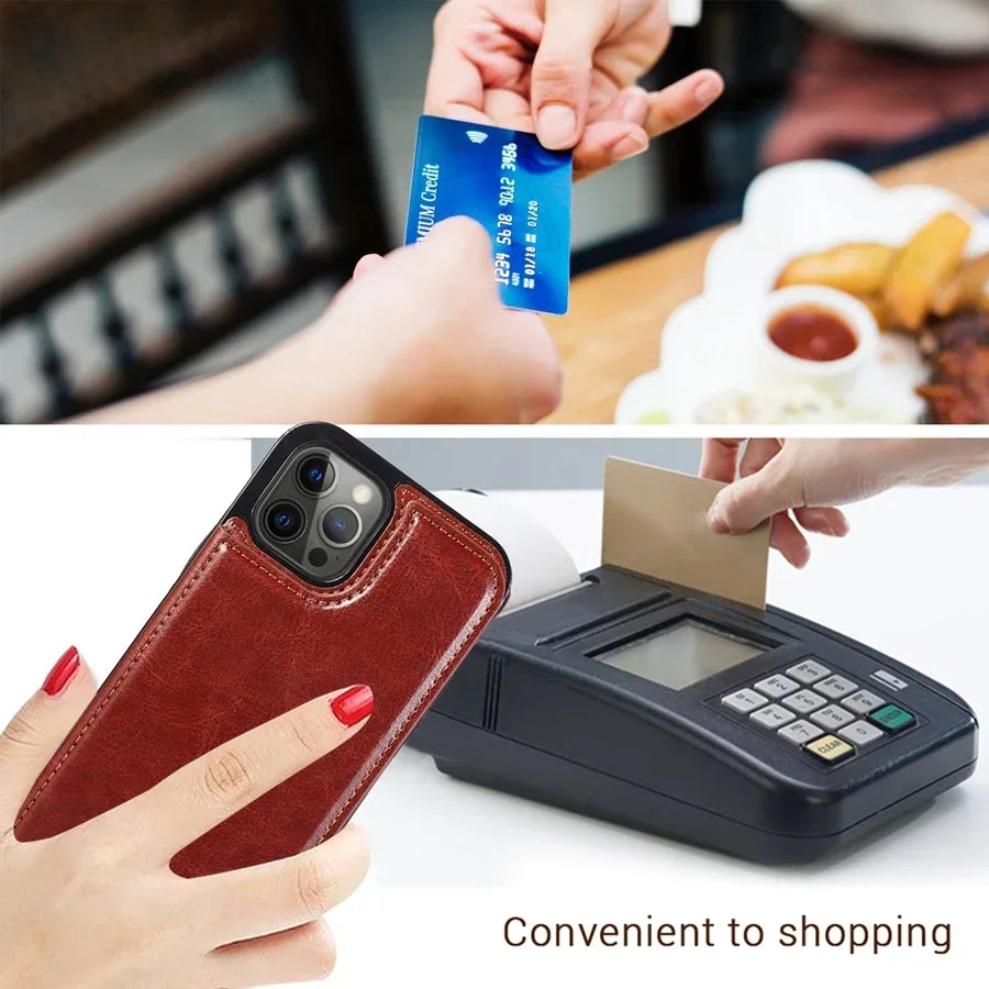Retro Double-Clasp Leather Flip Card Holder Wallet Stand Case for iPhone 18, 17e, Air, 17 & 16-11 - Product View 13