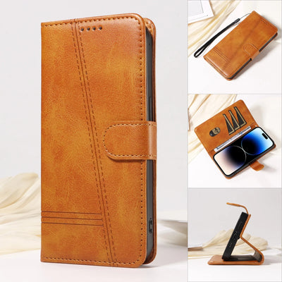 Stitched Wallet Case iPhone 12-18, Golden Brown