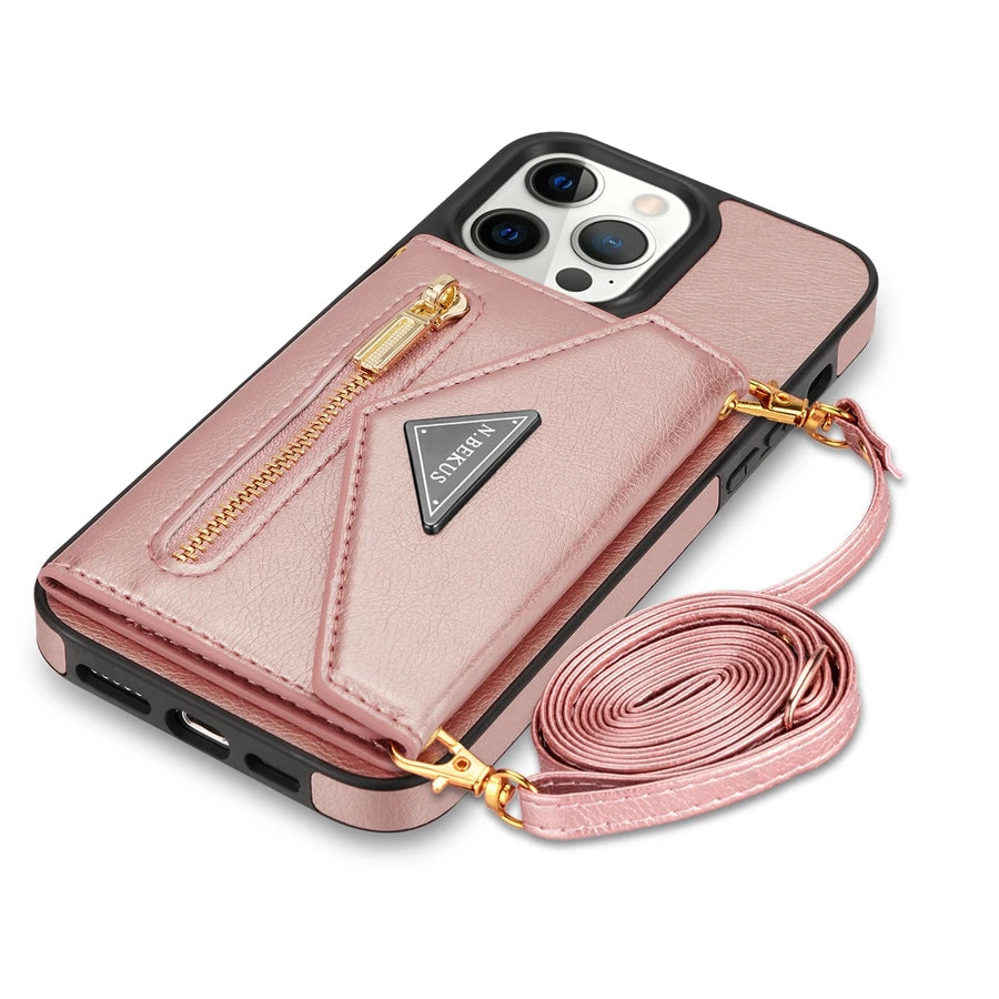 PureGuardCases Crossbody Zipper Wallet iPhone Case – Magnetic Flip Card Holder Leather Cover