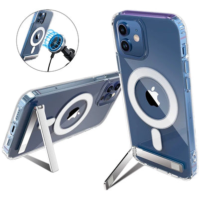 PureGuardCases Clear Magnetic Kickstand iPhone Case – MagSafe Shockproof Cover