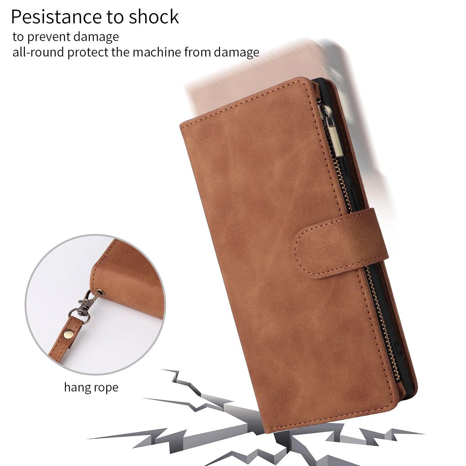 PureGuardCases Zipper Leather Wallet Case for Google Pixel