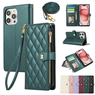 PureGuardCases Crossbody Wrist Strap Leather iPhone Case – Wallet Card Holder Cover