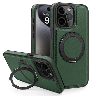 PureGuardCases 360° Rotating Ring Leather iPhone Case – MagSafe Magnetic Stand Cover