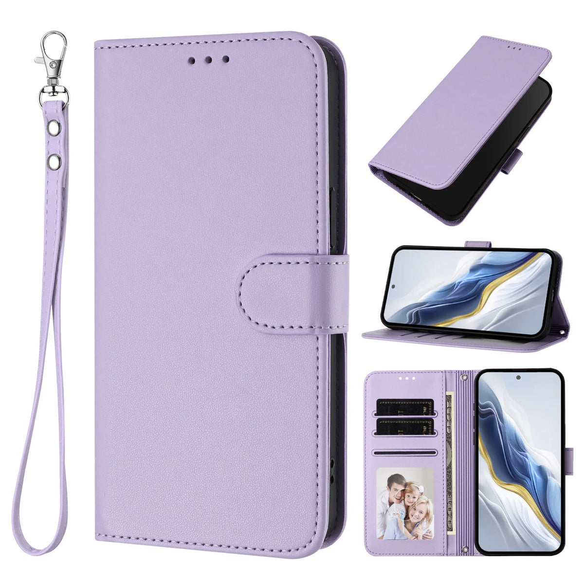 Lanyard Flip Wallet Case iPhone 11-18, Light Purple