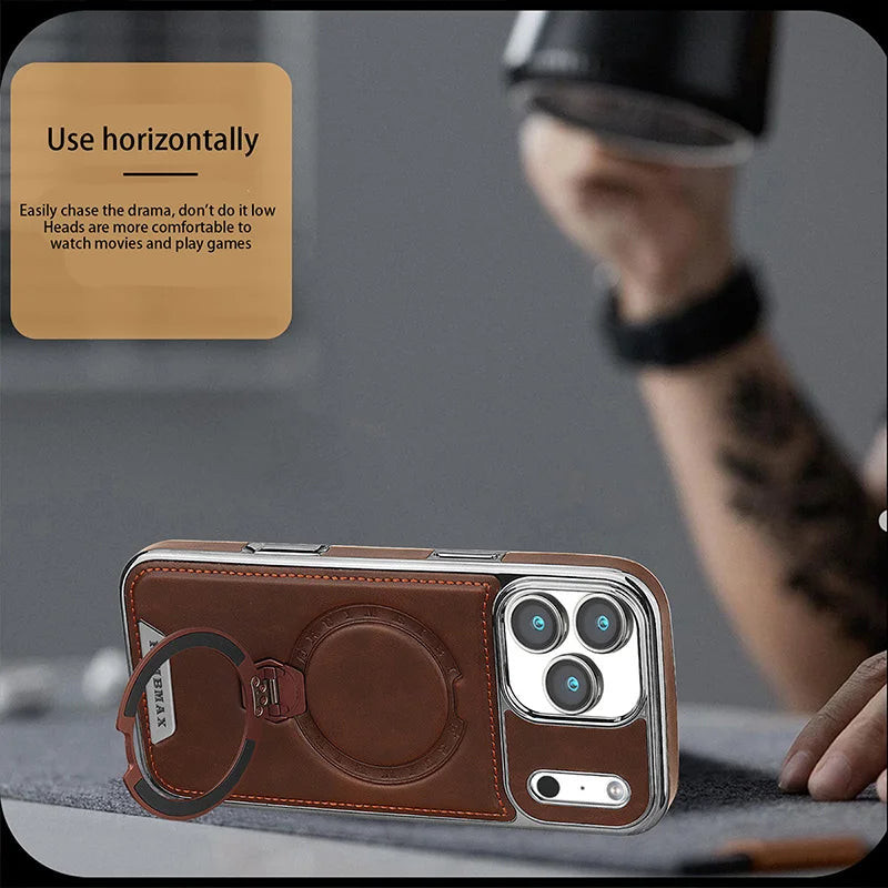 PureGuardCases Rotating Leather Stand iPhone Case – MagSafe Shockproof Cover