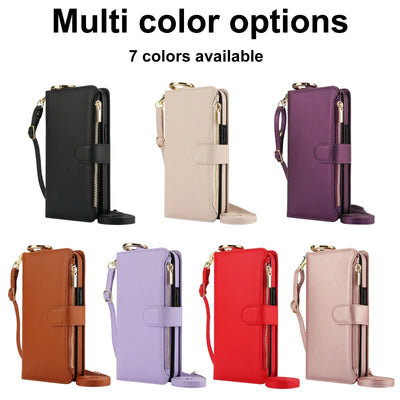 All seven colors of the iPhone zipper crossbody leather wallet case
