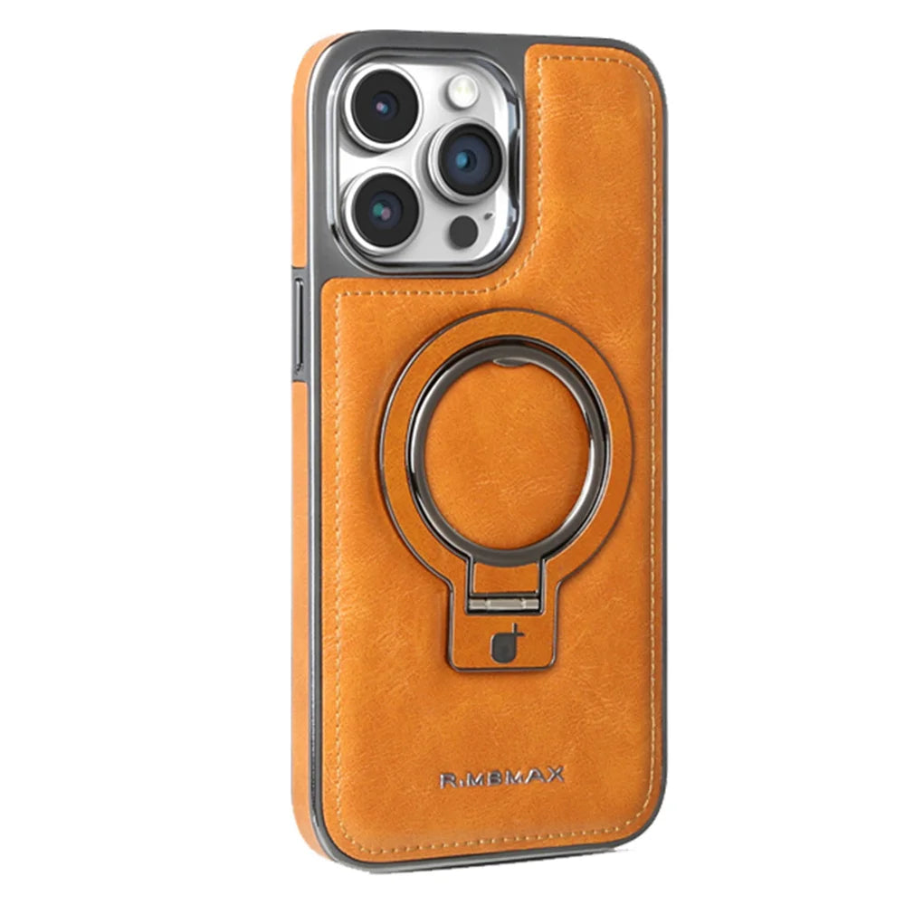 PureGuardCases Luxury PU Leather Stand iPhone Case – MagSafe Shockproof Cover