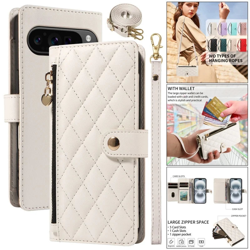 PureGuardCases Crossbody Leather Wallet Case for Google Pixel