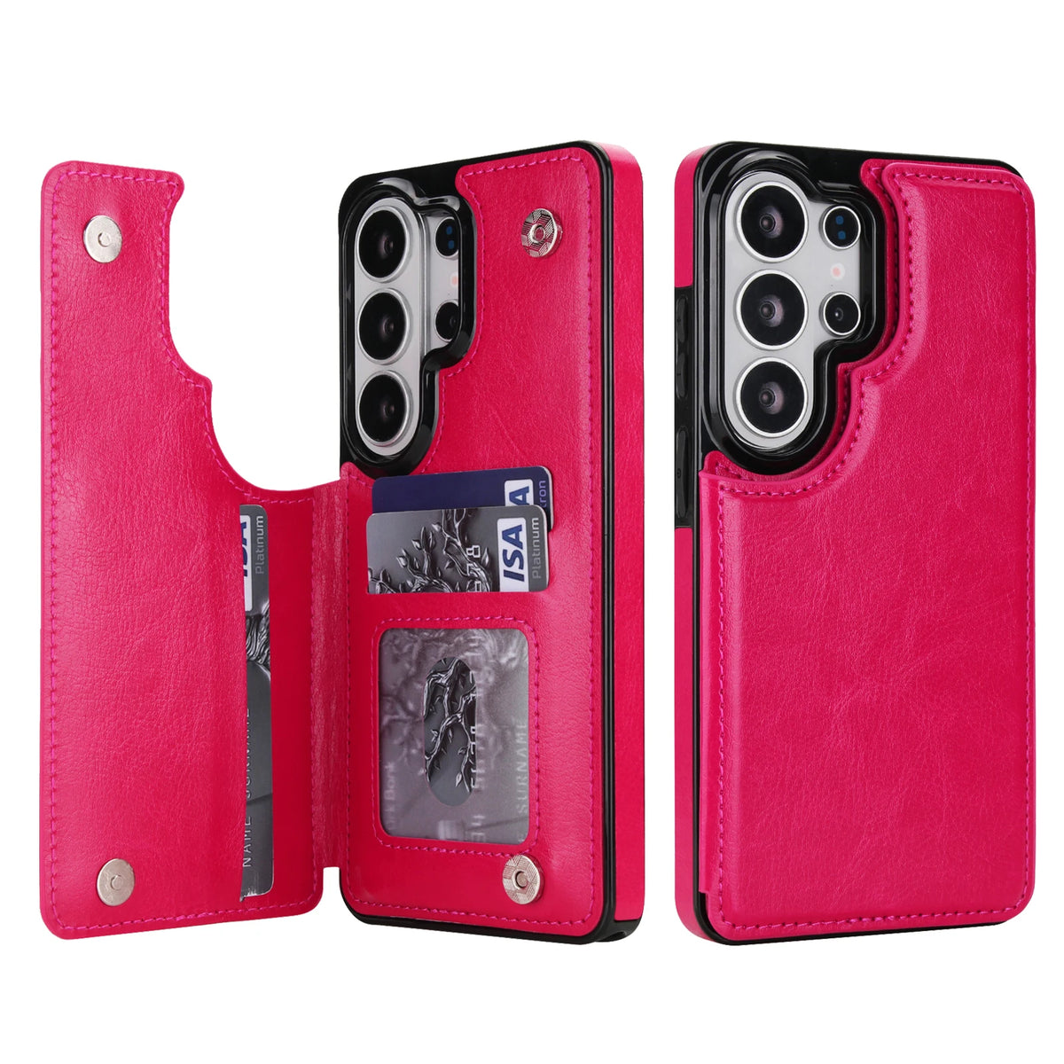 Double Button Wallet Case Galaxy S & A, Rose Red
