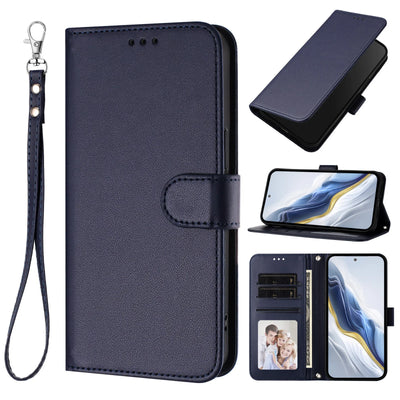 Lanyard Flip Wallet Case iPhone 11-18, Navy Blue