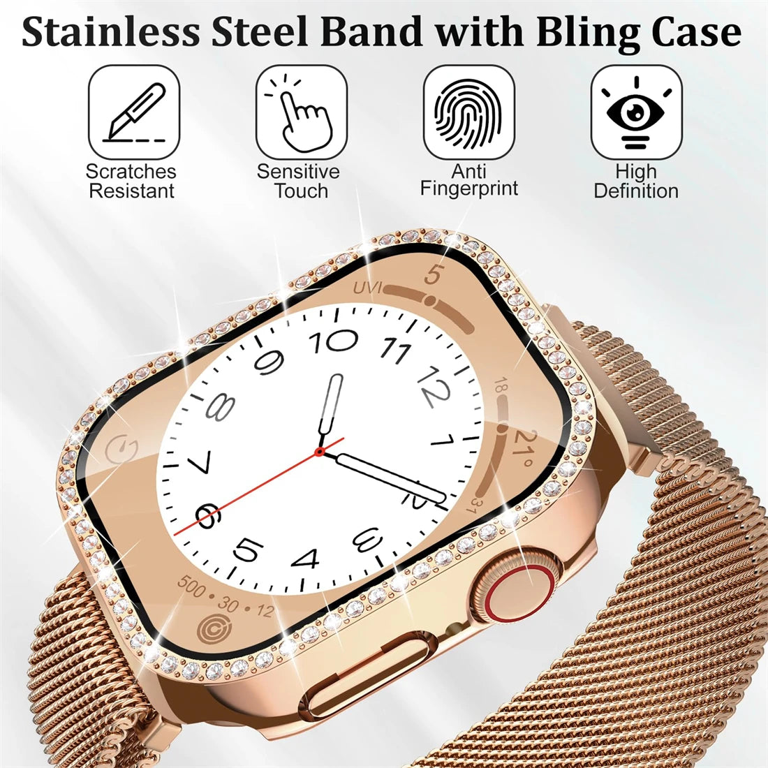 PureGuardCases Milanese Magnetic Band with Diamond Case for Apple Watch