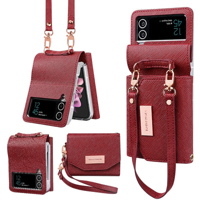 PureGuardCases Leather Wallet Case with Hand Strap for Samsung Galaxy Z Flip