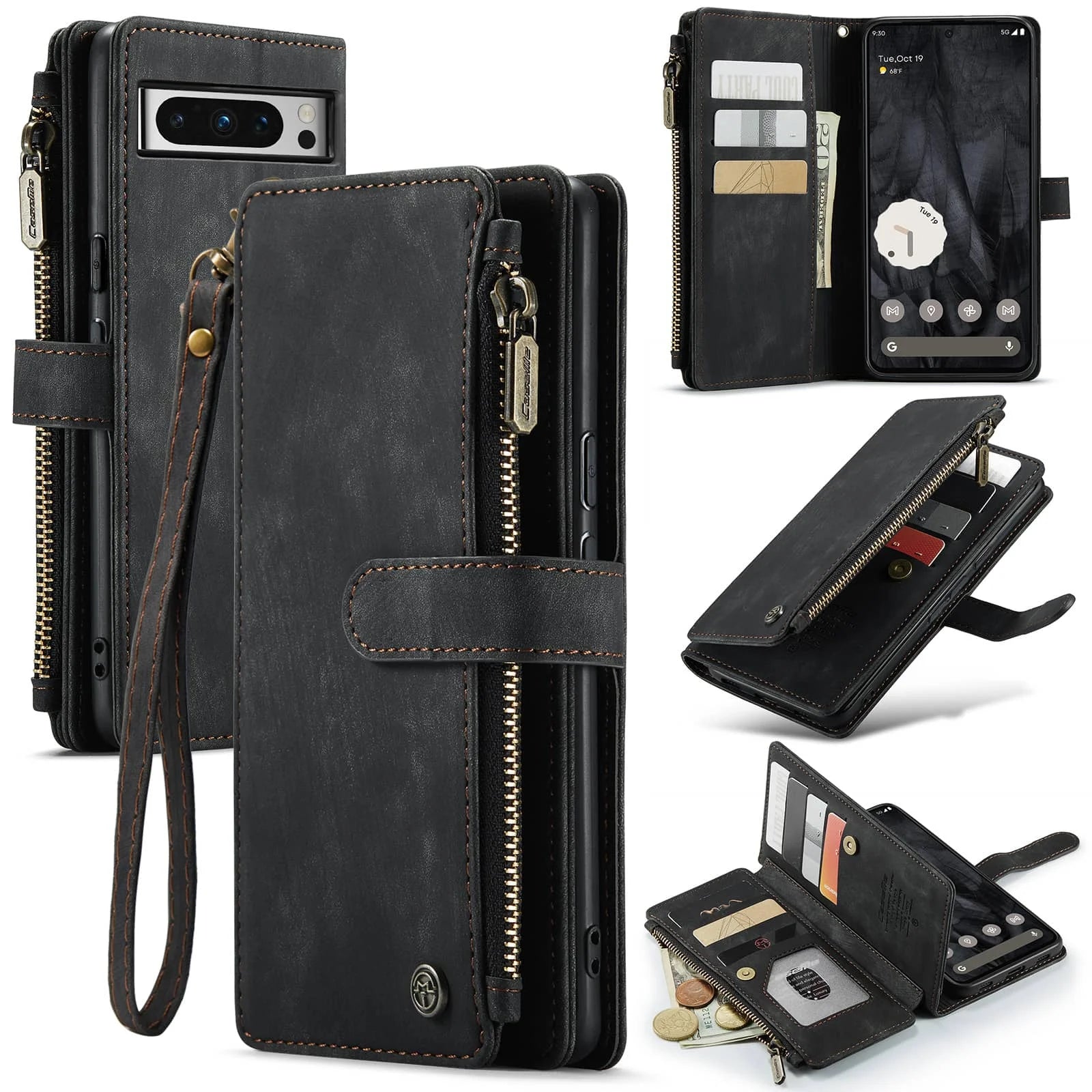 PureGuardCases Leather Wallet Wristlet Case for Google Pixel