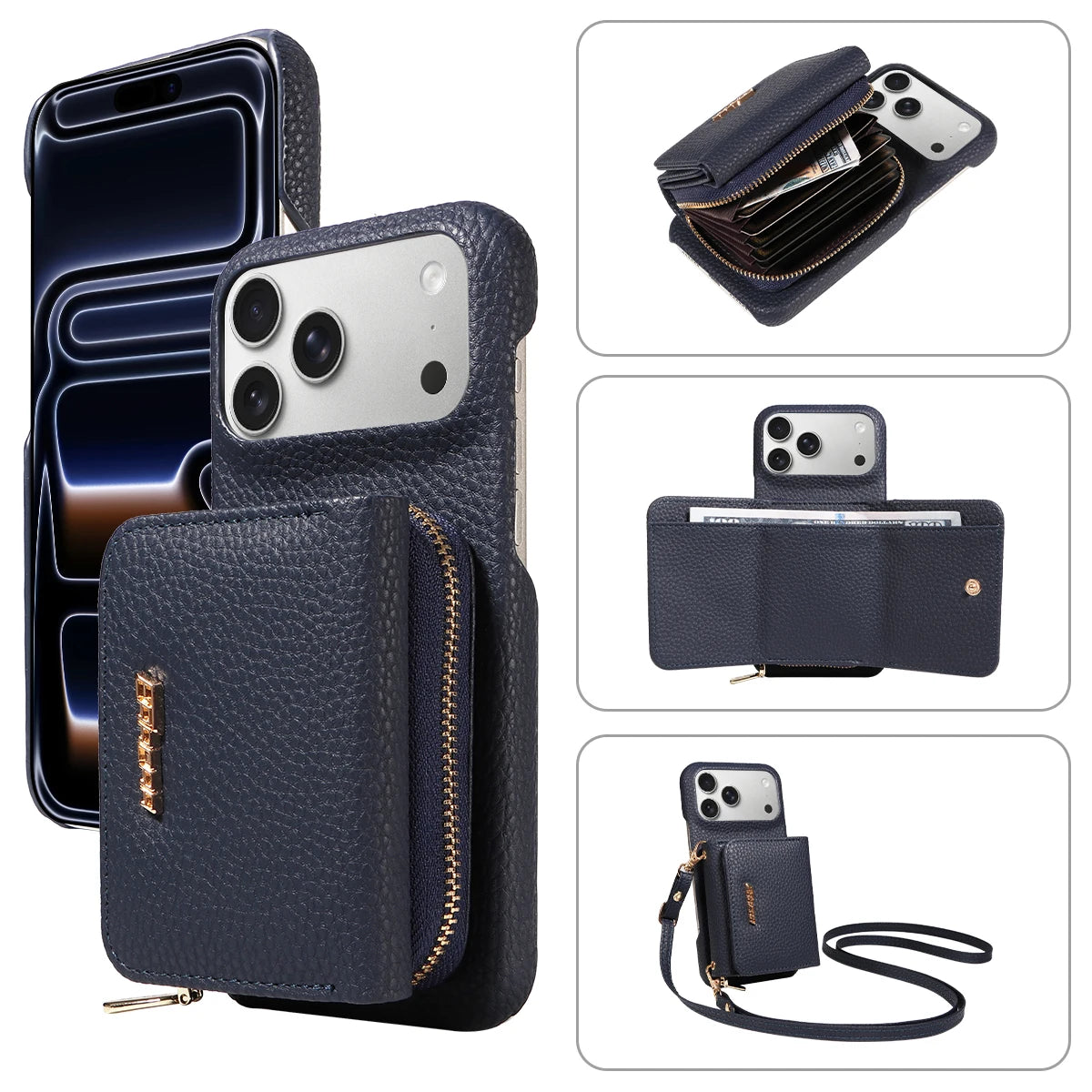 PureGuardCases Crossbody PU Leather Wallet iPhone Case – Card Holder Stand Protective Cover