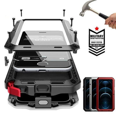 PureGuardCases IP54 Heavy Duty Metal iPhone Case – Gorilla Glass Shockproof Cover