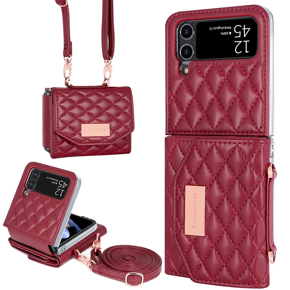 PureGuardCases Crossbody Leather Wallet Case for Samsung Galaxy Z Flip