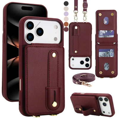 PureGuardCases Crossbody Leather Wallet iPhone Case – Card Holder Flip Stand Cover