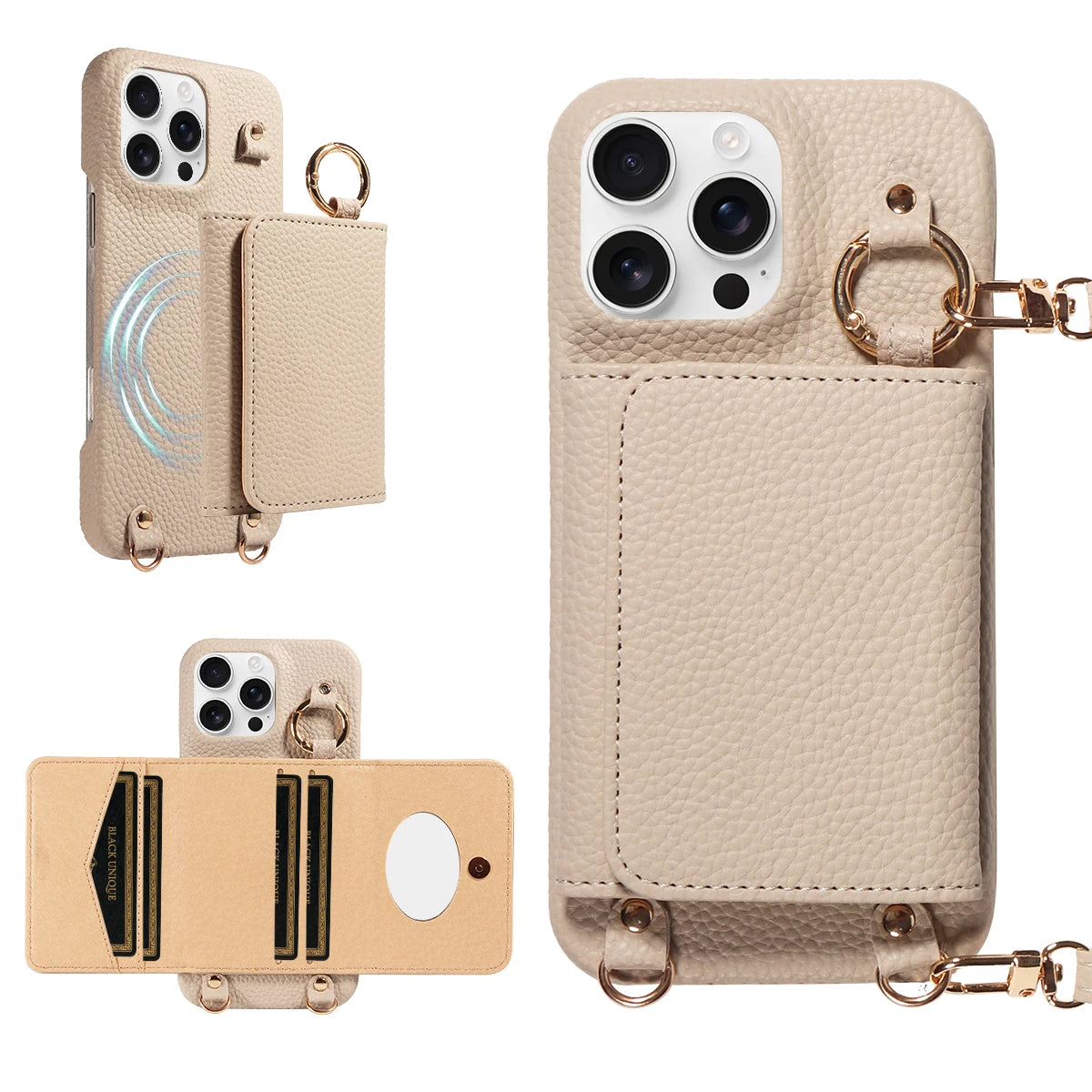 PureGuardCases PU Leather Crossbody Wallet iPhone Case – MagSafe Magnetic Card Holder Cover