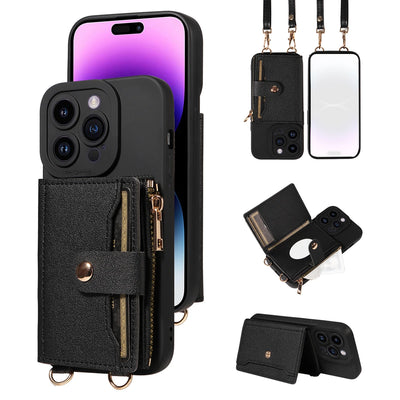PureGuardCases Faux Leather Crossbody Wallet iPhone Case – Mirror Card Holder Cover