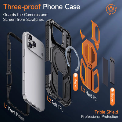 PureGuardCases Metal Stand Armor iPhone Case – MagSafe Shockproof Cover