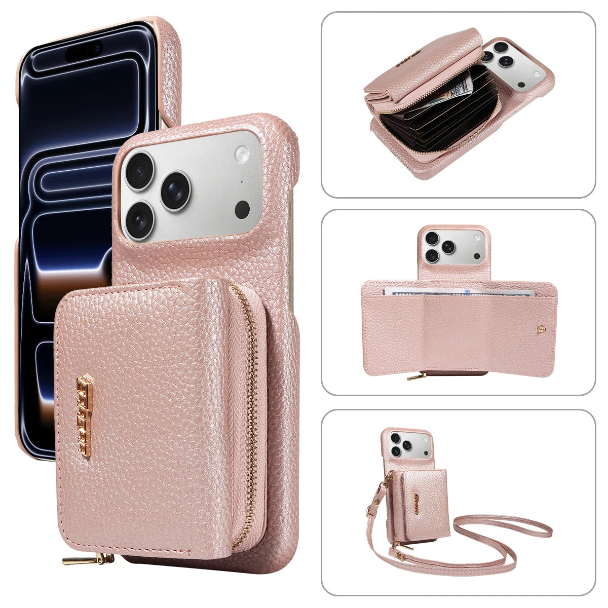 PureGuardCases Crossbody PU Leather Wallet iPhone Case – Card Holder Stand Protective Cover