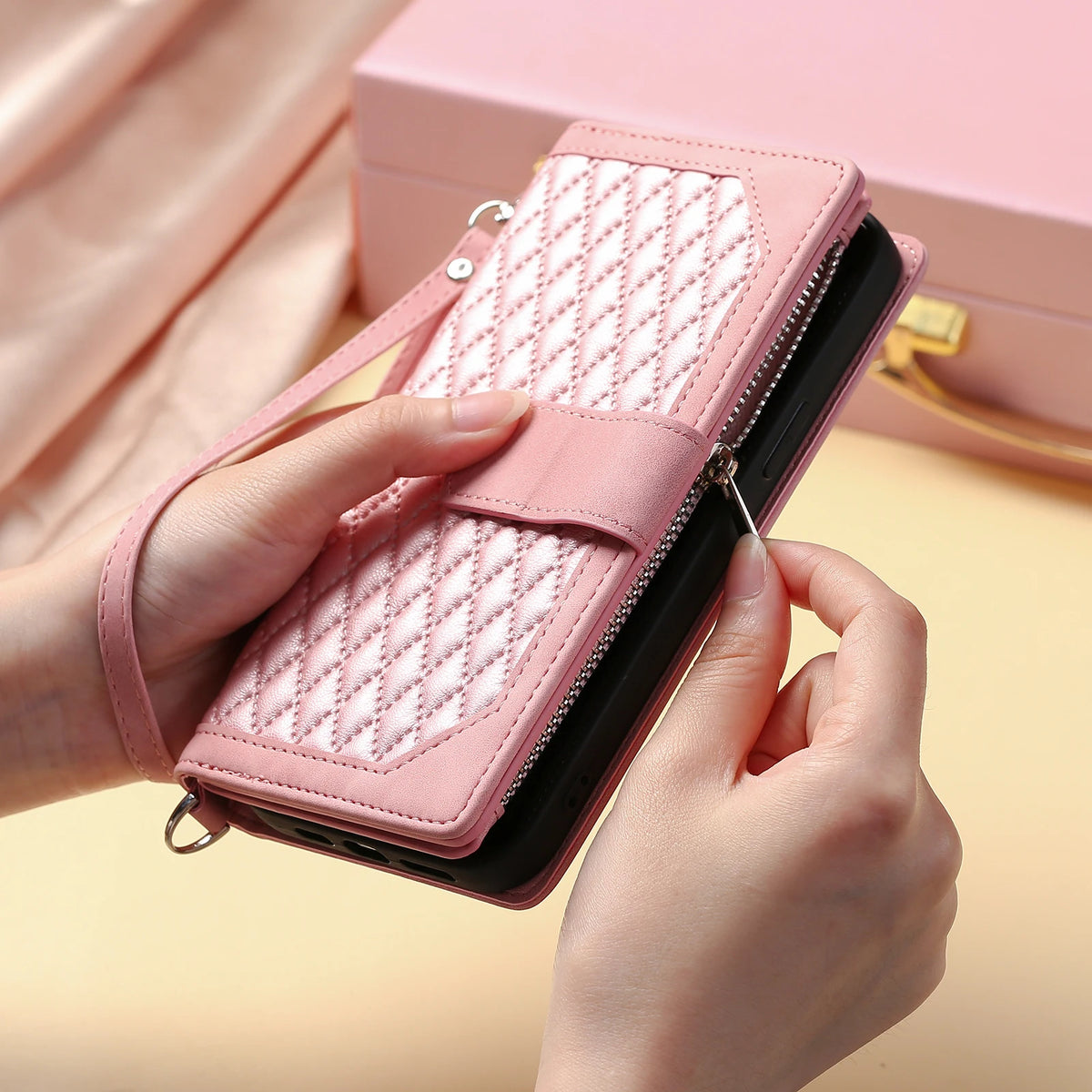 Rhombic Wallet Case Galaxy S & A, Pink