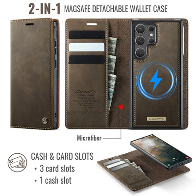 PureGuardCases Detachable Magnetic Wallet Leather Flip Case for Samsung Galaxy S20-S26 - MagSafe Book Cover