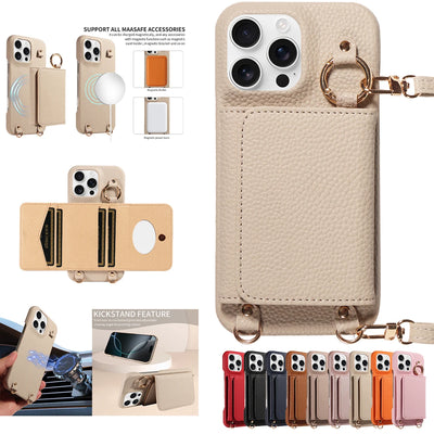 PureGuardCases PU Leather Crossbody Wallet iPhone Case – MagSafe Magnetic Card Holder Cover
